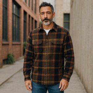 ORVIS Heavyweight Premium Cotton Plaid Shirt | Leather Logo Patch | Size XXL